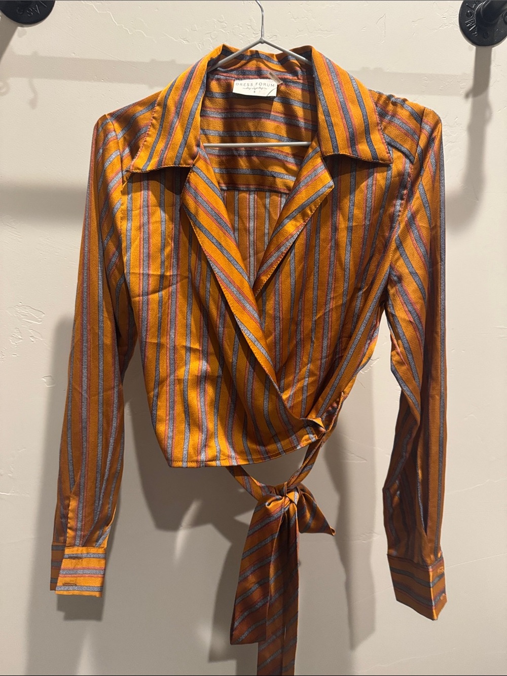 Dress Forum-Dressy blouse Orange and Blue Striped Tie-Front wrap